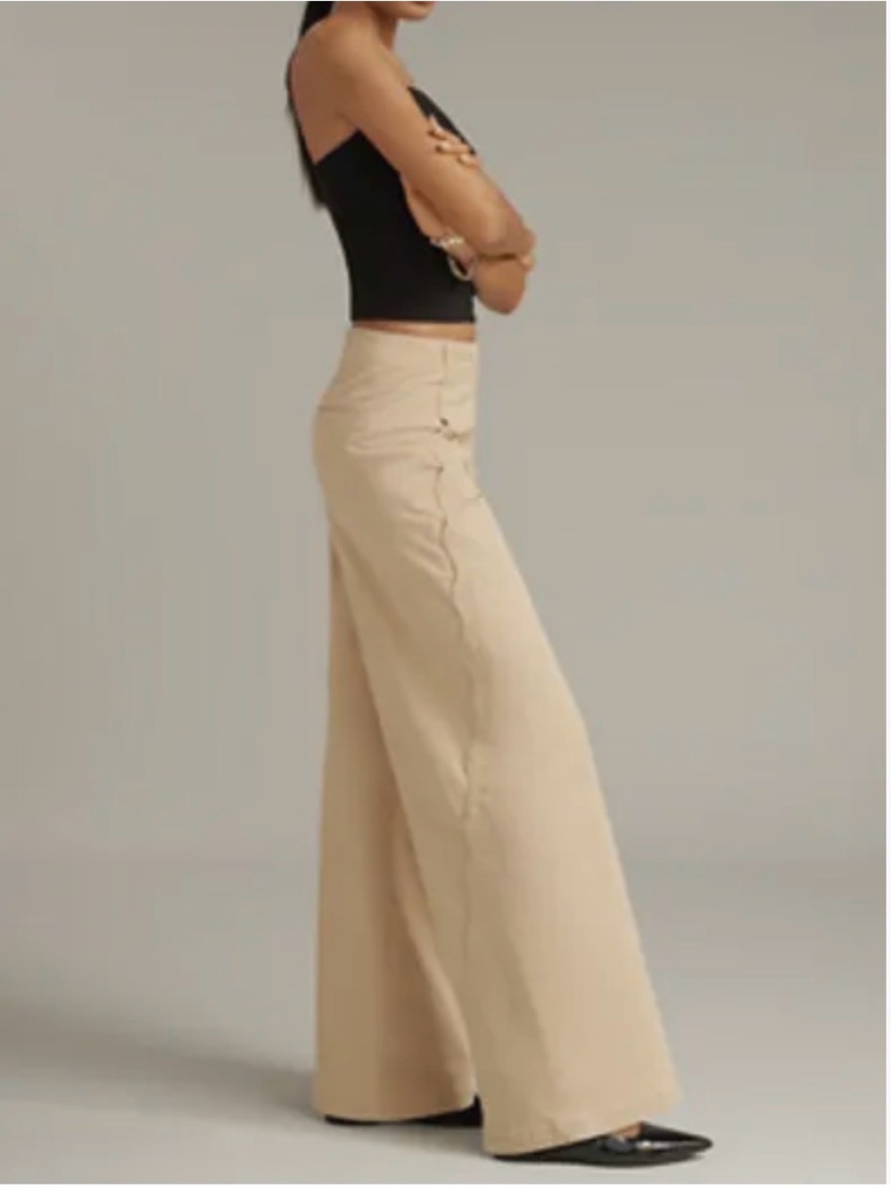 Anthropologie Maeve Scalloped Wide-Leg High-Rise Pants in Beige